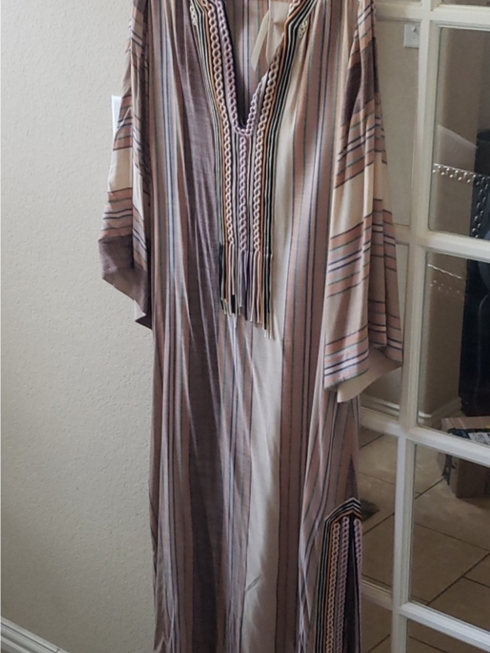 Tory Burch Striped Tassel Kaftan in Beige and Tan - Picture 3 of 7